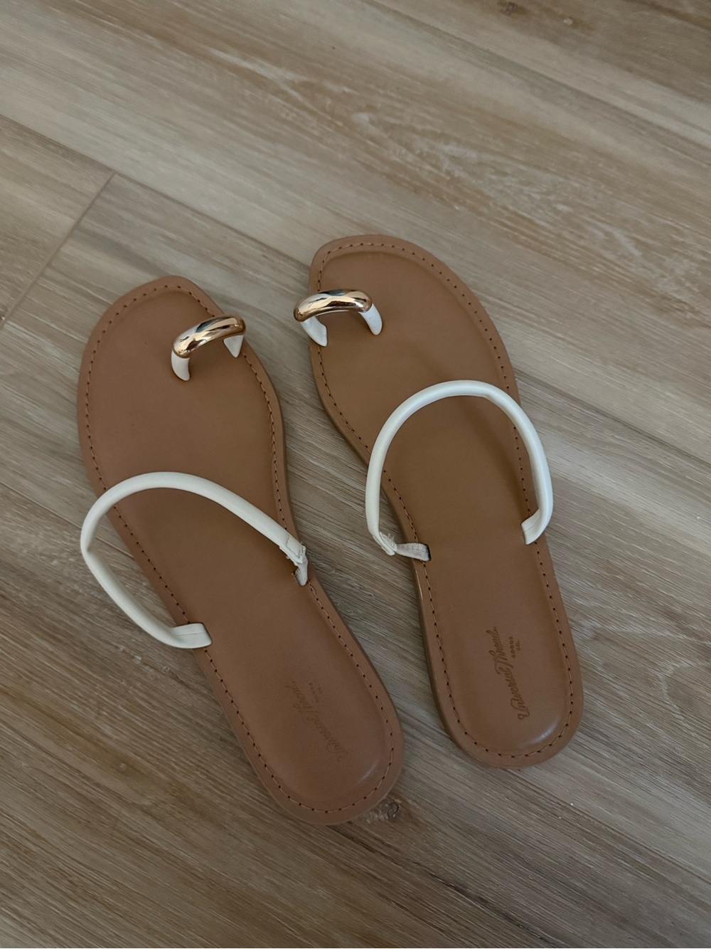 Target White Strap Tan Footbed Sandals with Gold Accent